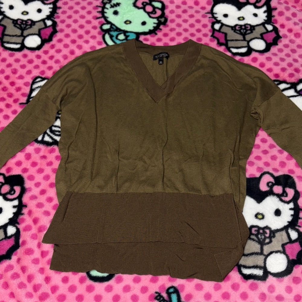 Topshop Olive V-Neck Sweater